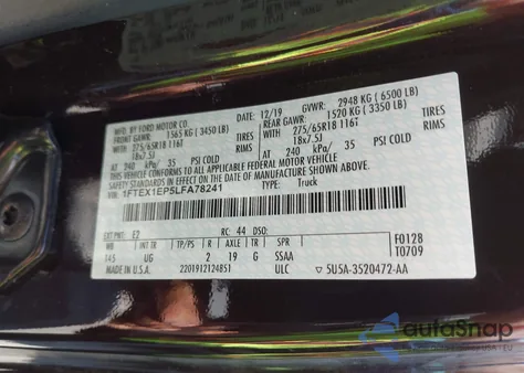 2020 Ford F-150 Xlt from USA, damaged, VIN 1FTEX1EP5LFA78241